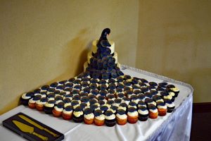 Peacock Cake with cupcake tail